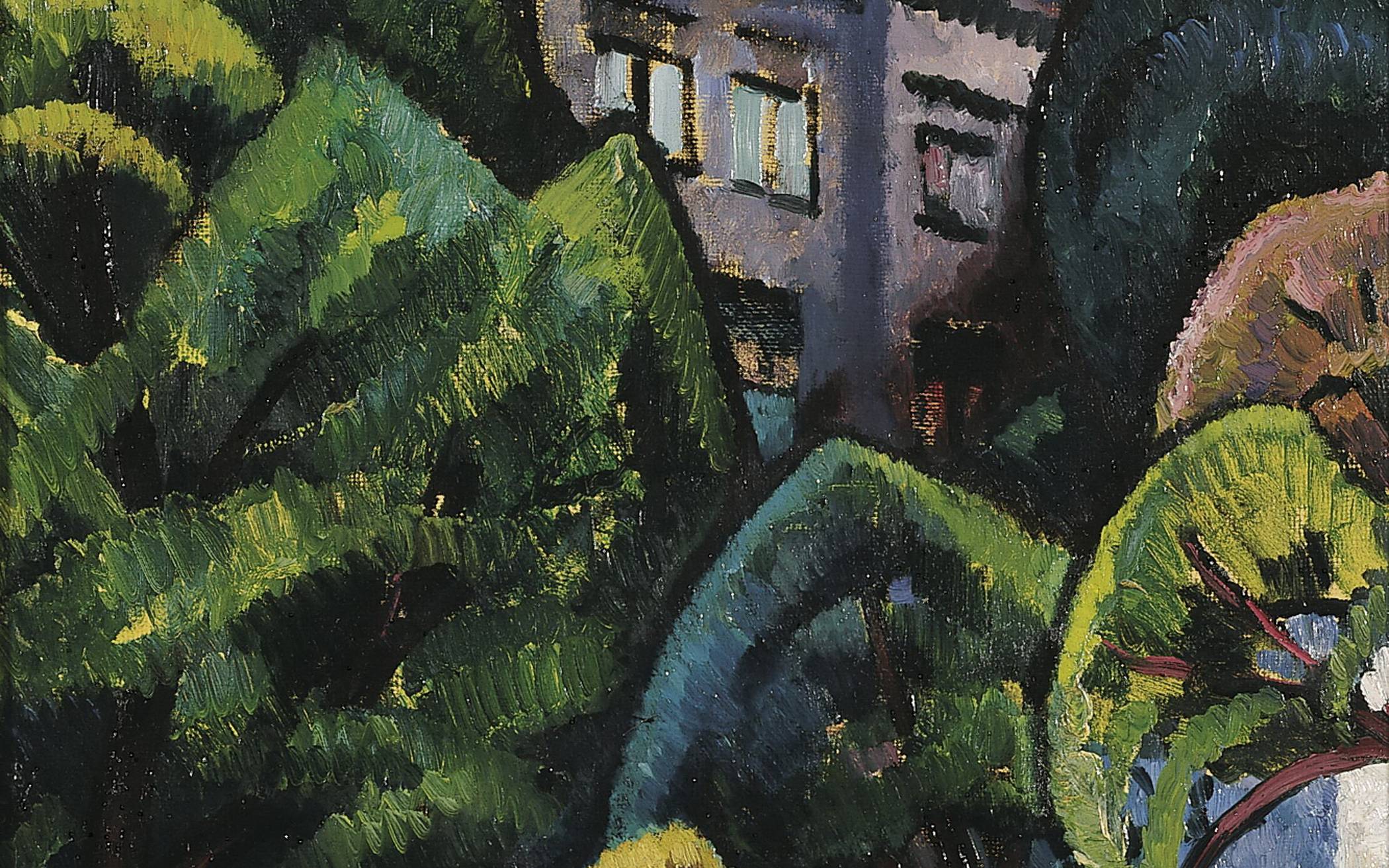  Adolf Erbslöhs Bild „Haus im Garten“ entstand im Jahr 1912. 