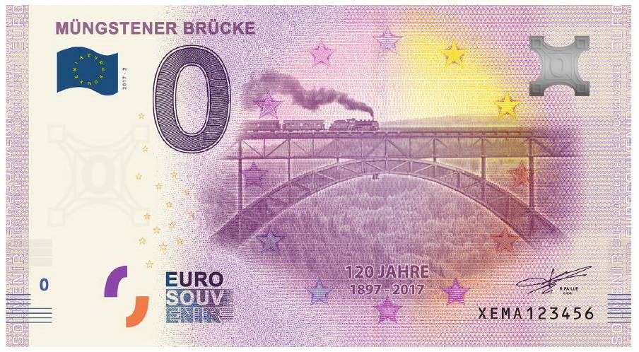 Neue 0-Euro-Souvenirscheine der Müngstener Brücke