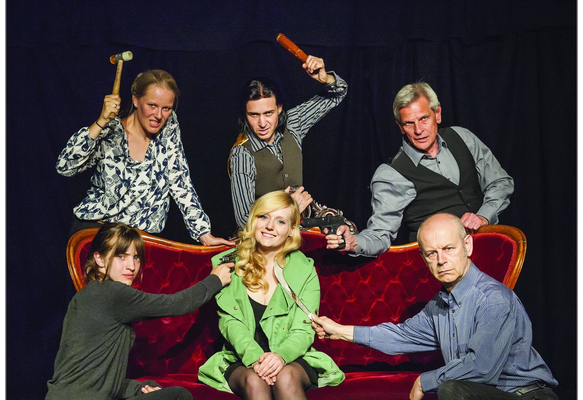  Die Krimi-Komödie „Jeder kann es gewesen sein“ von Alan Ayckbourn – hier das Ensemble während der Proben – startet am 19. Oktober im Taltontheater an der Wiesenstraße 118. 