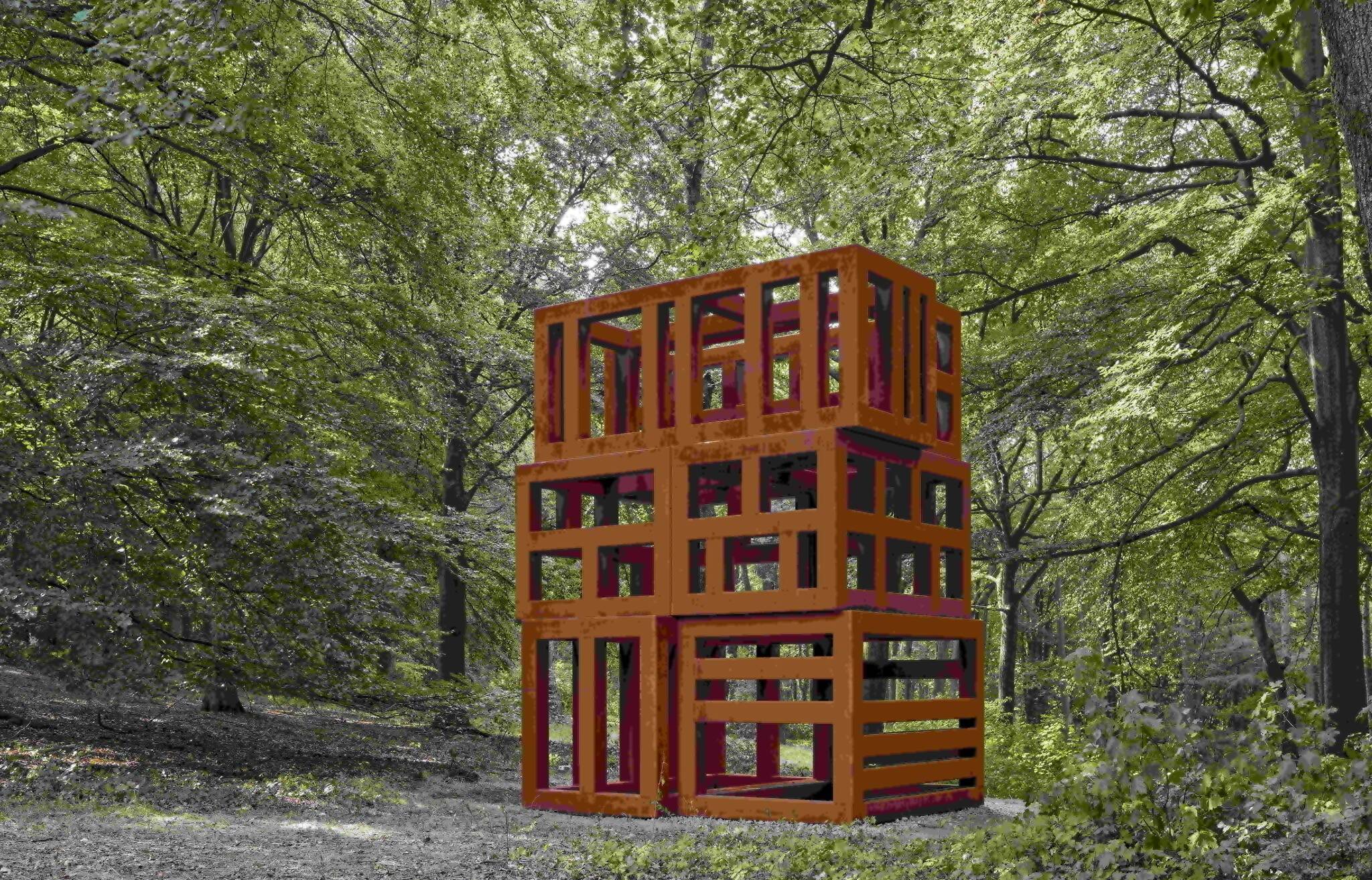  Ein besonderer Anblick im Skulpturenpark Waldfrieden: Sean Scullys Werk "Crate of Air Tower" aus dem Jahr 2020. 