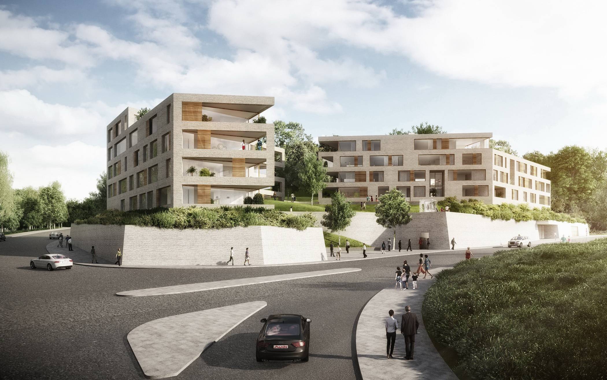  So soll der Wohnpark Ende 2023 aussehen. Links die Ronsdorfer Straße, rechts geht es in die Barmenia-Allee. 