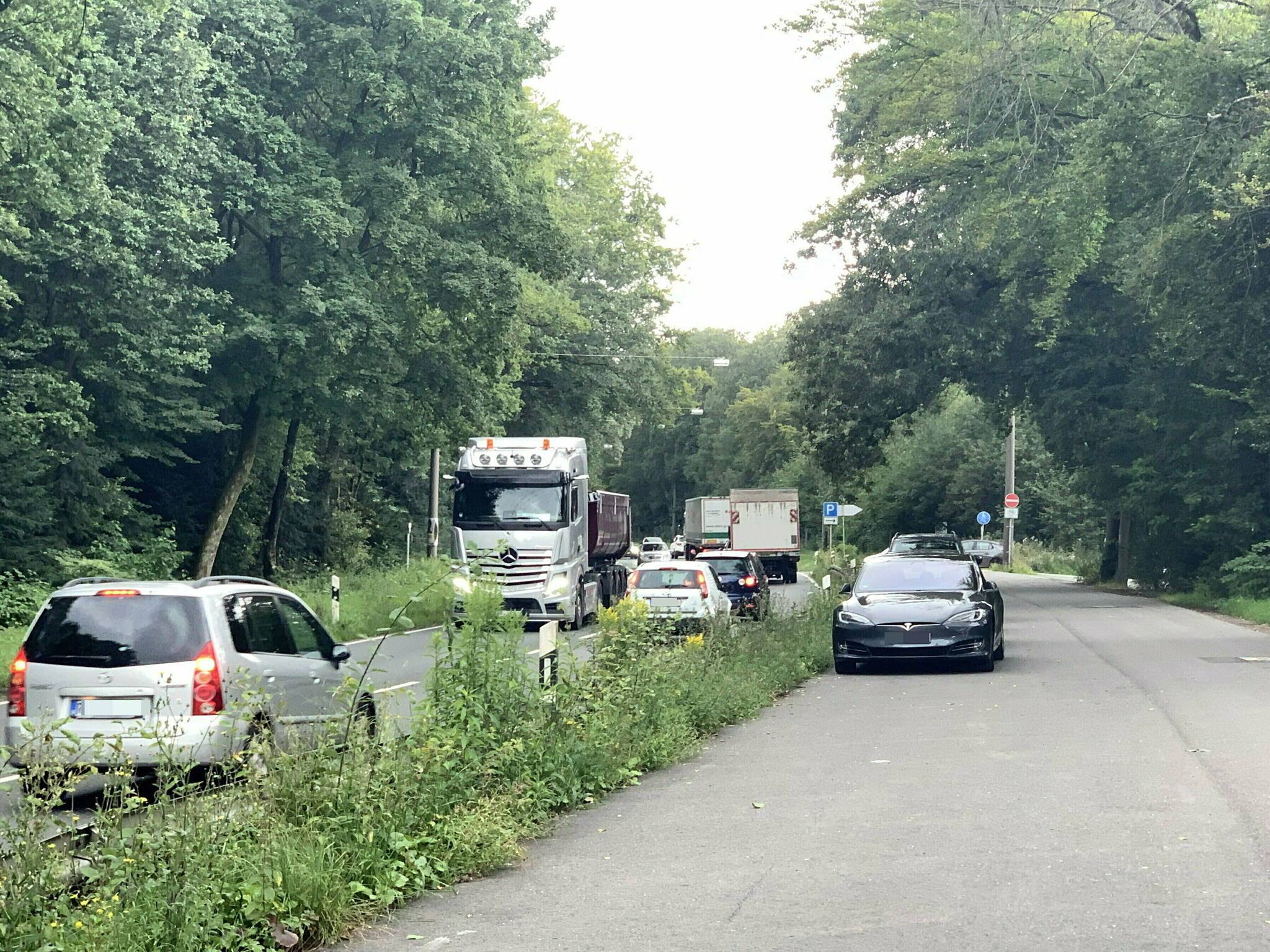  Die Bäume links und die Parkplätze rechts vor dem TSV-Sportplatz müssen bei einem Ausbau der L419 weichen. 