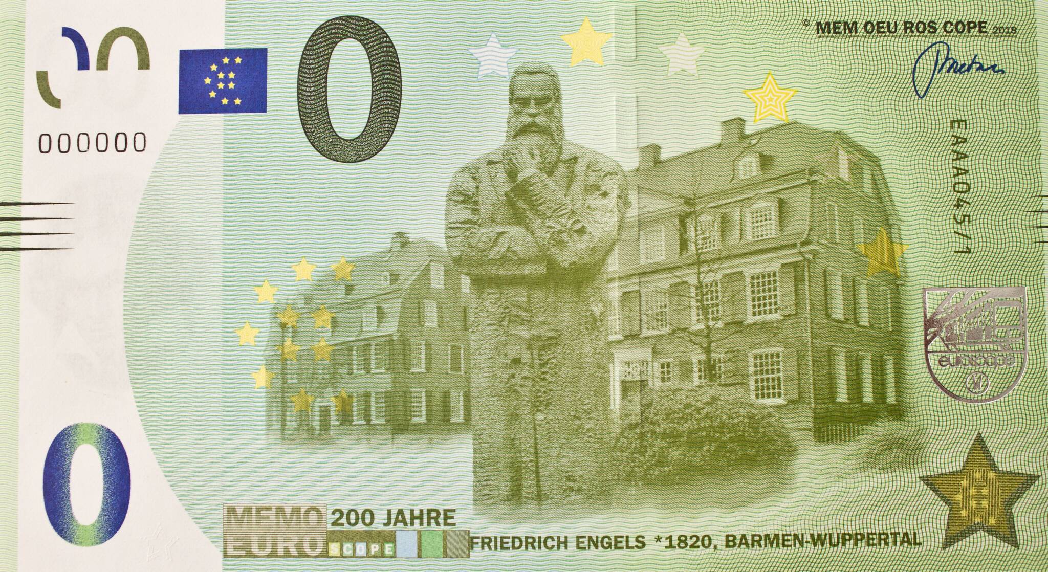 Der 0-Euro-Schein mit Friedrich-Engels-Motiv.