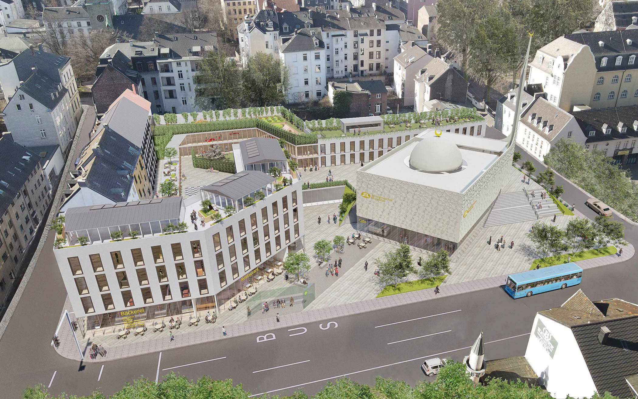  Eine Visualisierung aus dem Dezember 2021 des an der Gathe geplanten Moschee-Areals der DITIB-Gemeinde Wuppertal. 
