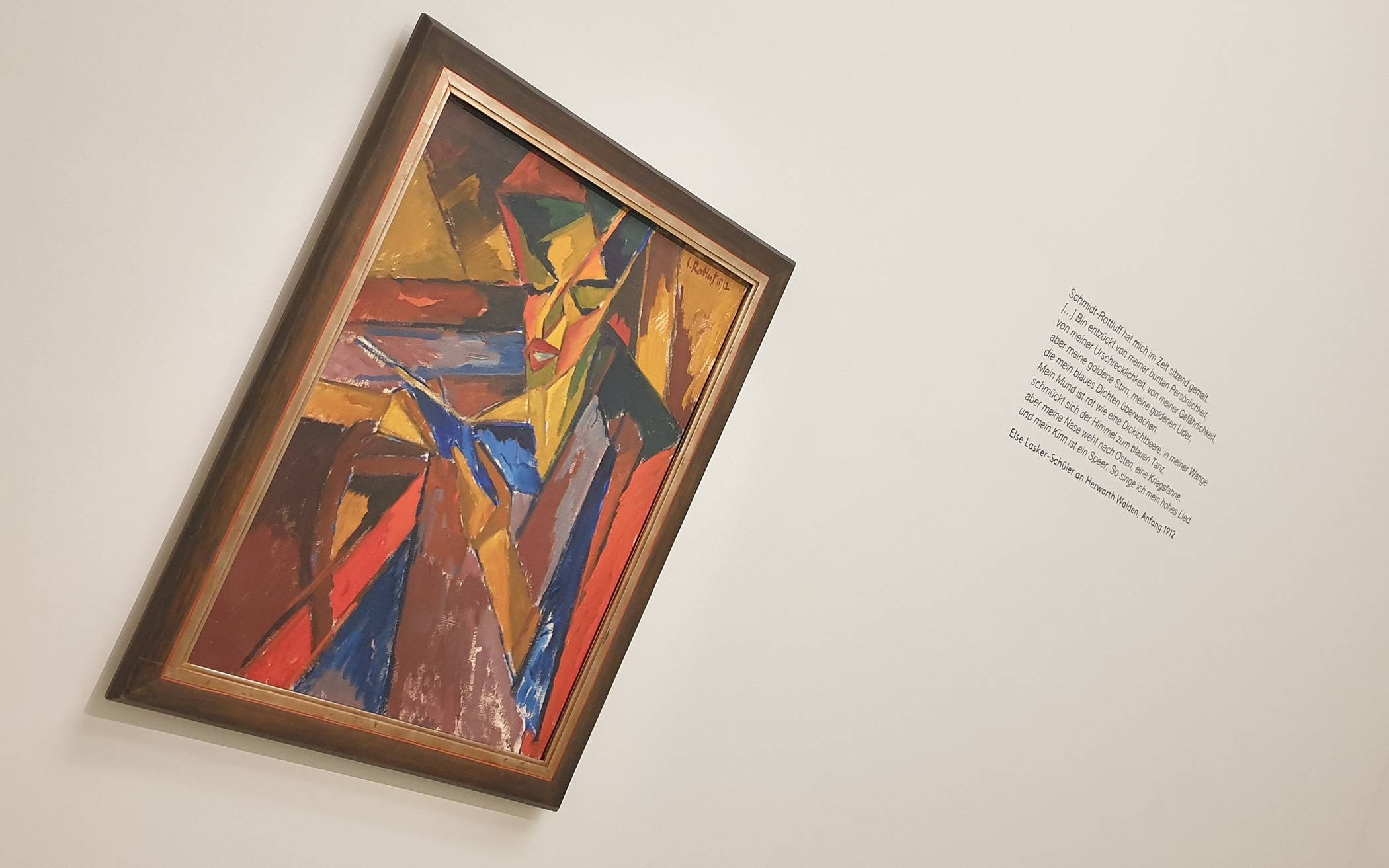  Karl Schmidt-Rottluffs Expressionismus-Gemälde "Lesende (Else Lasker-Schüler)"  wird im Von der Heydt-Museum begleitet von einem Text der Dichterin selbst.  