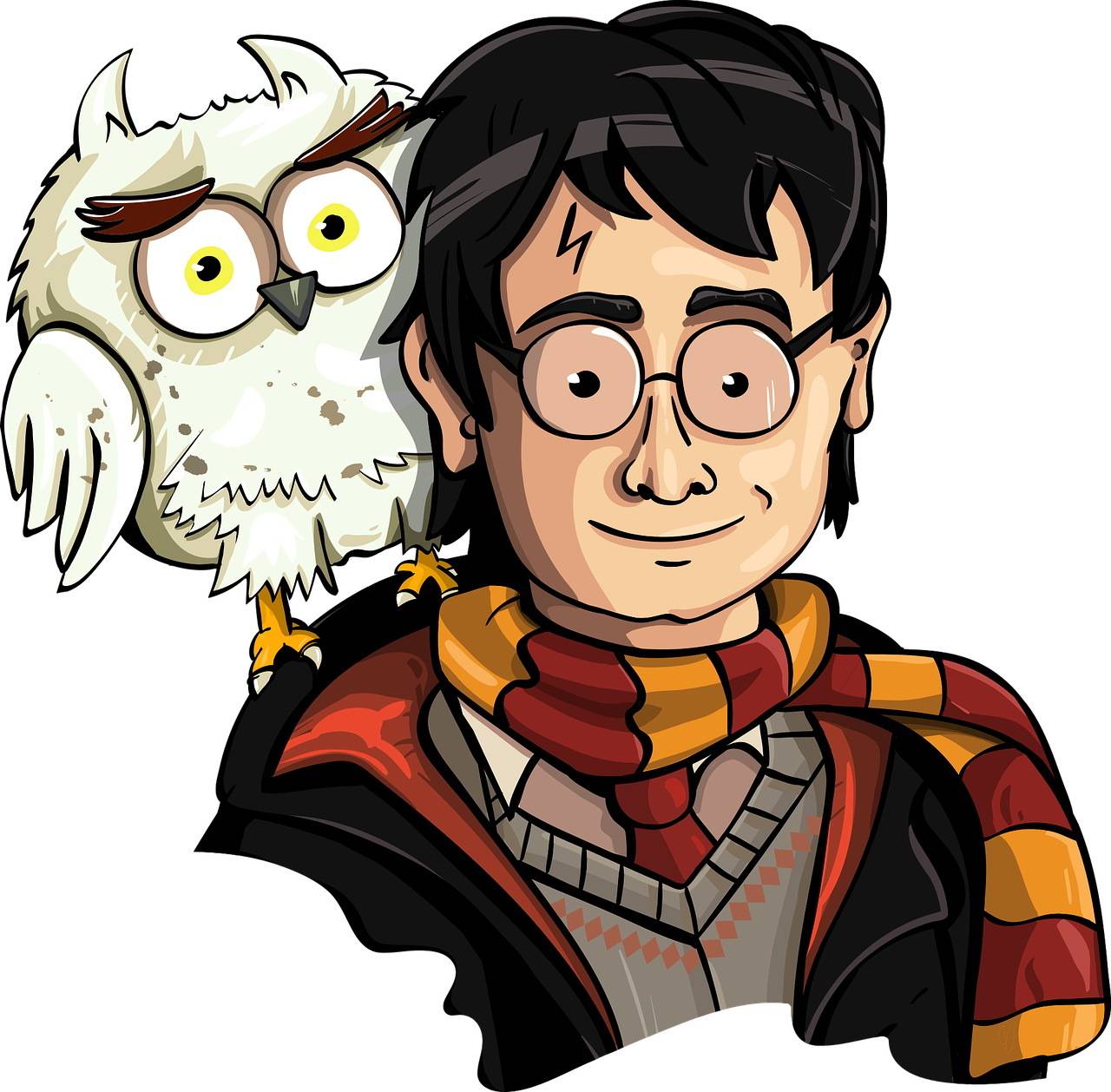 Die Eule Hedwig und Harry Potter.