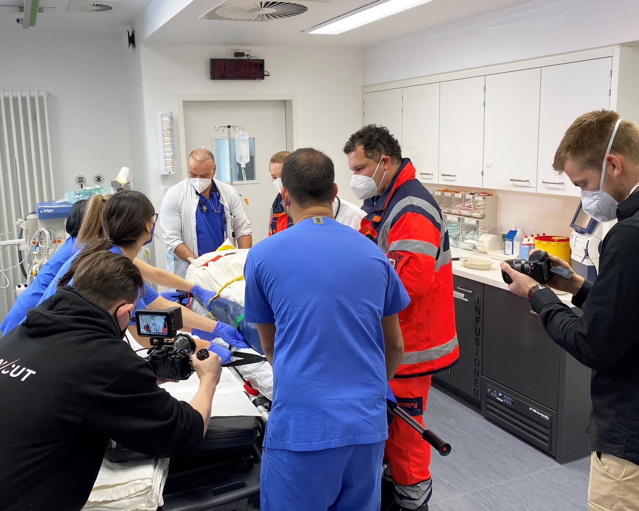 Die Dreharbeiten in der Notaufnahme.