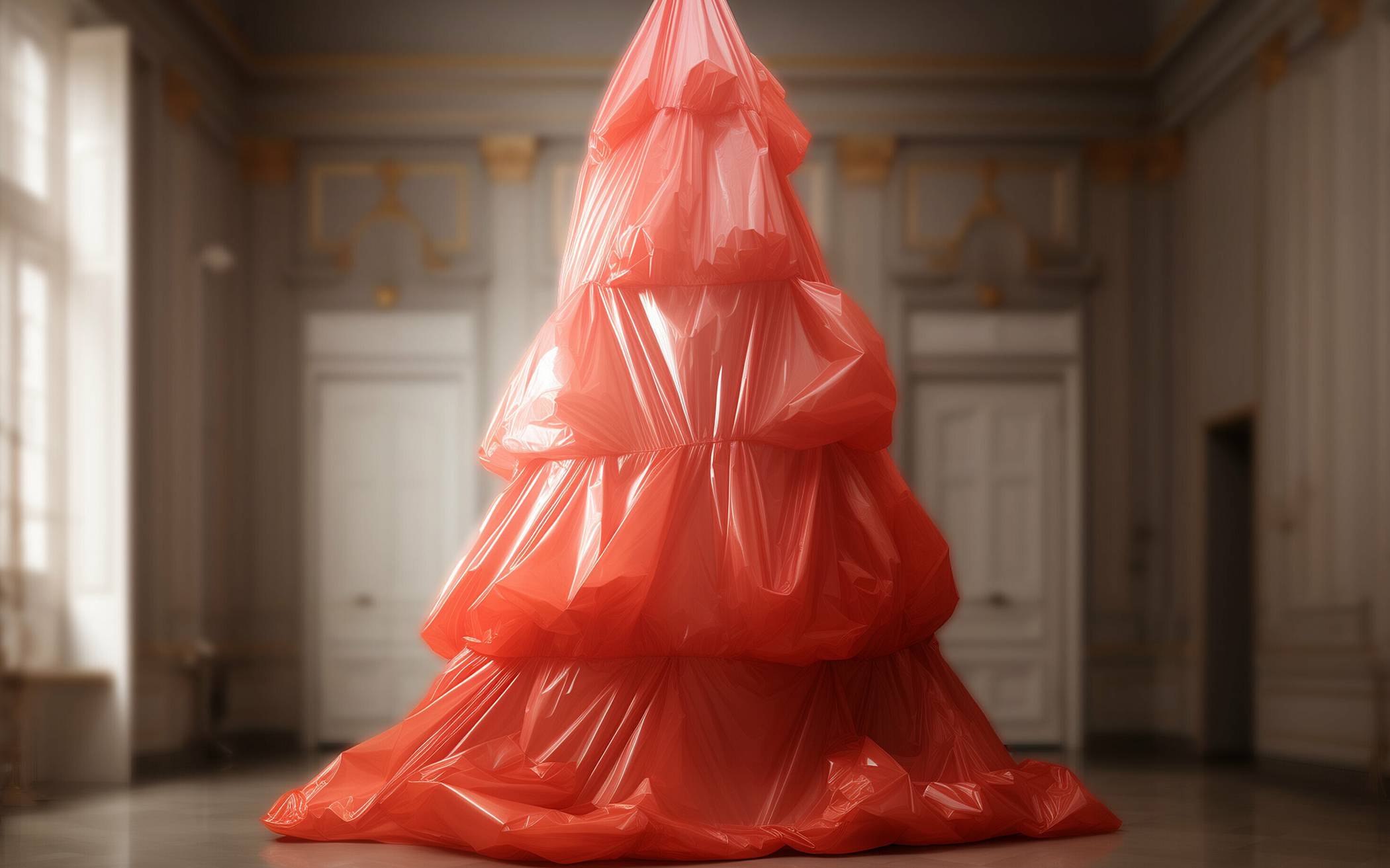 Aufgabenstellung: „Ein à la Christo verpackter Weihnachtsbaum.“