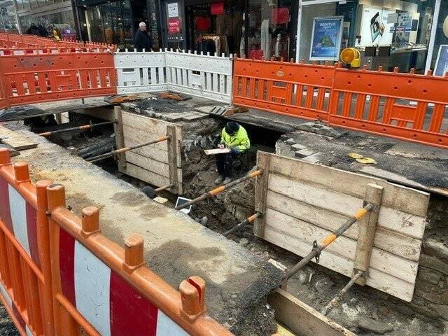 Baustelle in der Elberfelder Fußgängerzone.