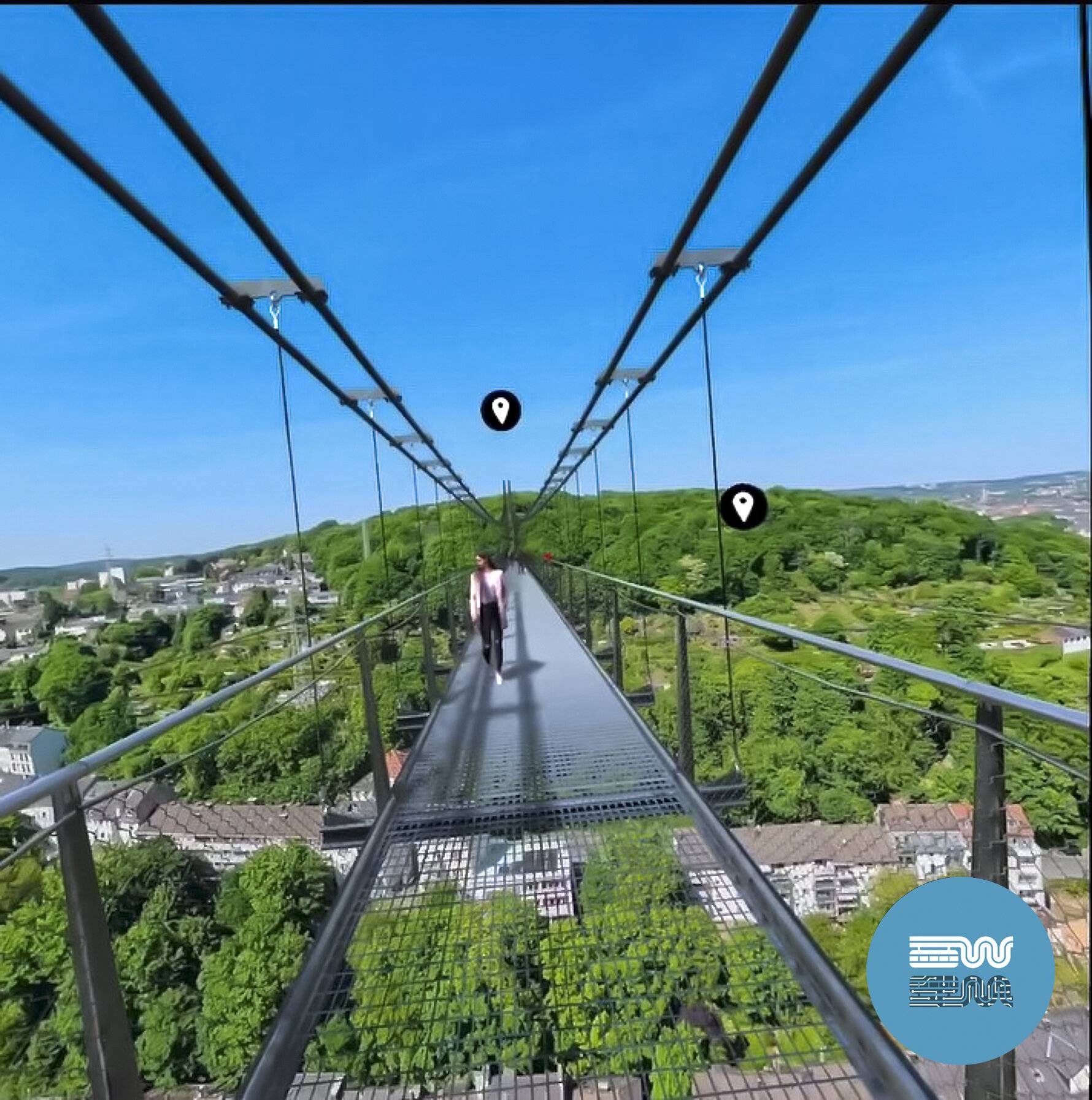  Die Simulation der geplanten Hängebrücke. 