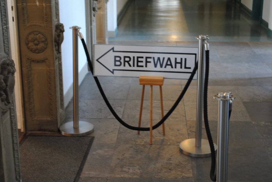 Hinweisschild im Wuppertaler Rathaus.
