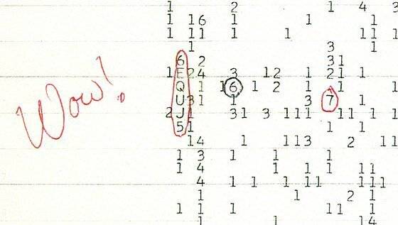 Das Wow-Signal: Scan des namensgebenden Dokuments von Jerry R. Ehman.