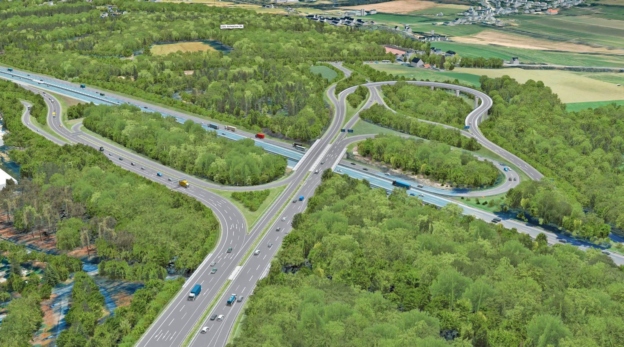  So soll‘s mal aussehen: Die blau eingefärbte Fahrspur zeigt die A1. Links geht es Richtung Bremen, rechts Richtung Köln. 