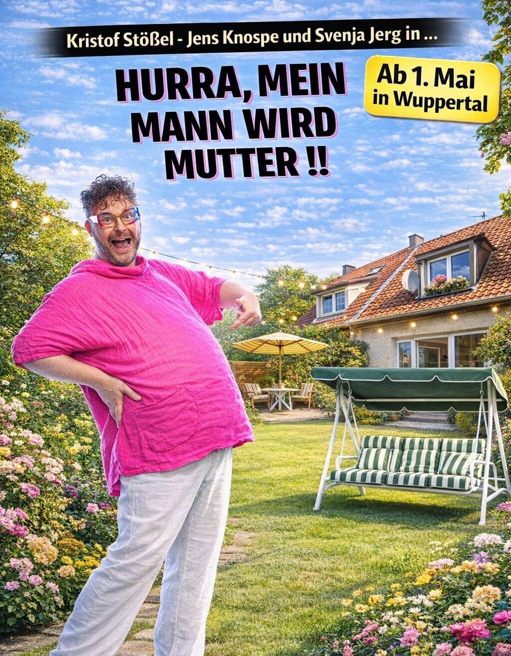 Bunt und fröhlich: Das Plakat von „Hurra, mein Mann wird Mutter“.