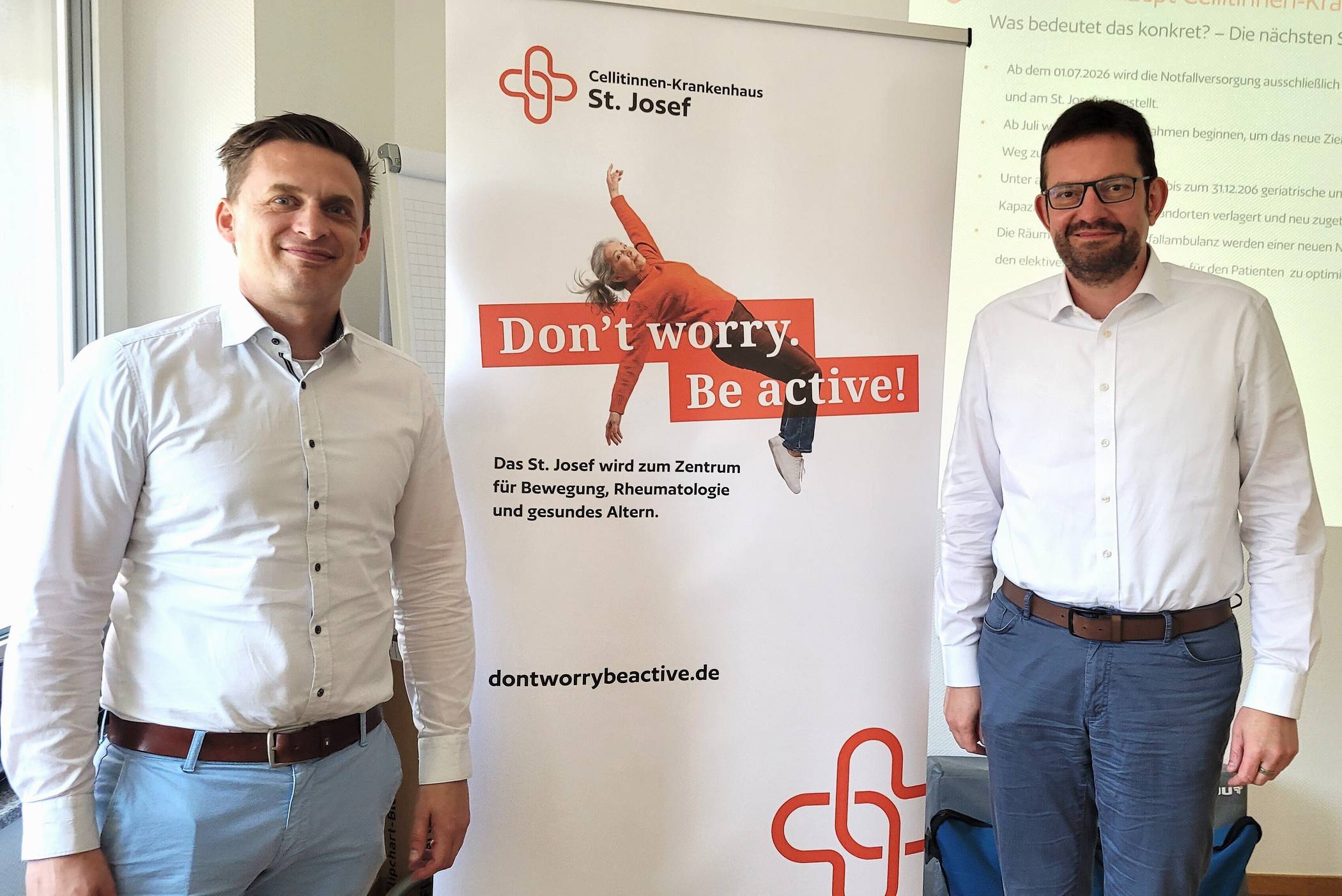  Jan Köhler (li.) und Dr. Guido Lerzynski, Geschäftsführer im Cellitinnen-Klinikverbund, bei der Vorstellung des neuen Konzepts für das Elberfelder St.Josef-Krankenhaus.  
