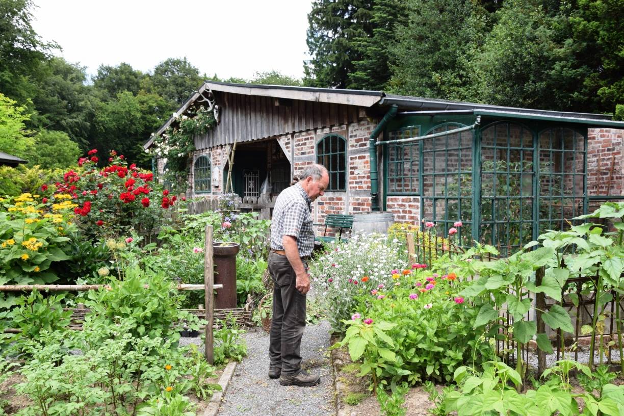  Herbert Dautzenberger flaniert durch seinen Garten.  