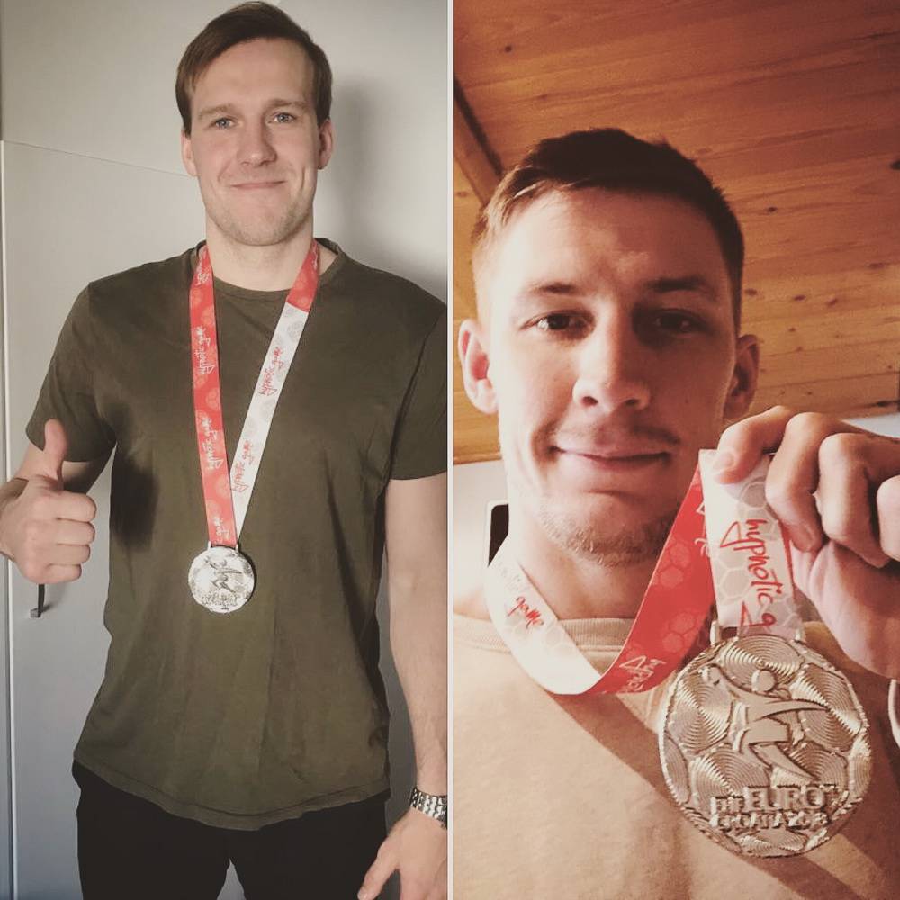  Max Darj und Linus Arnesson mit dem Lohn der Arbeit. 