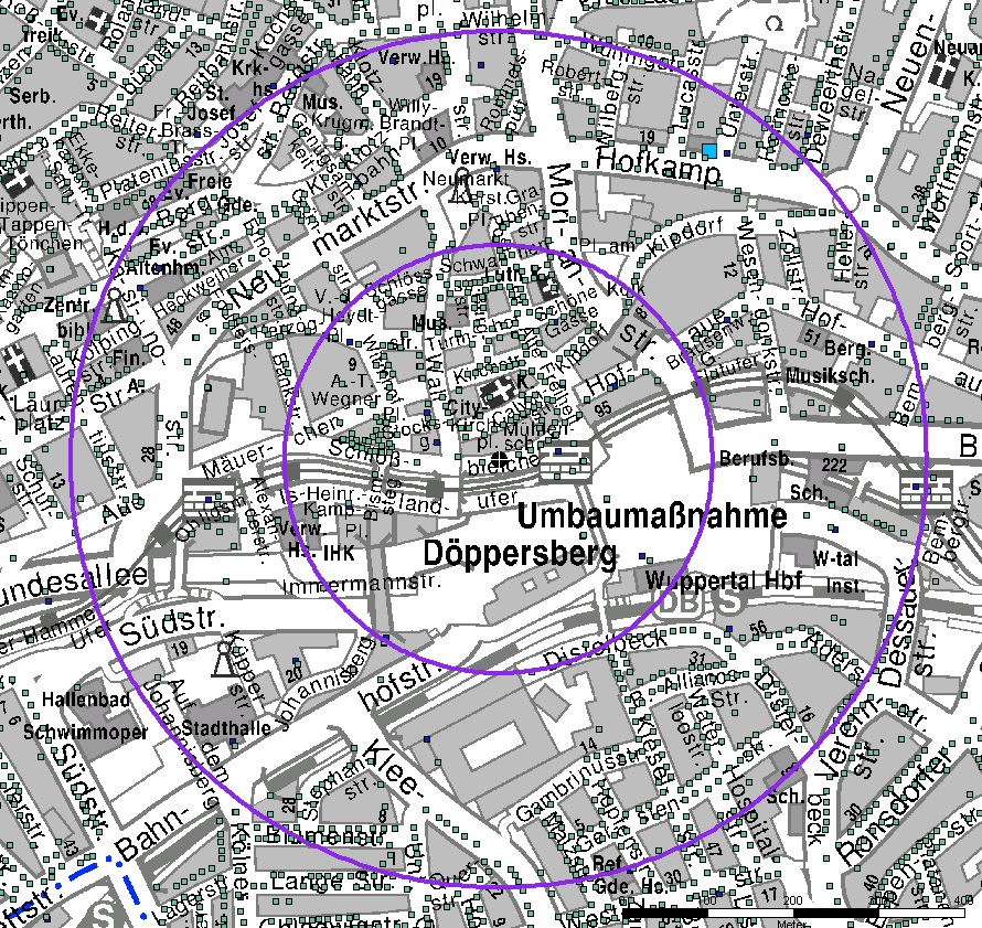  Hier ist der Bereich zu sehen, der im Falle einer FLiegerbombe evakuiert werden muss.  