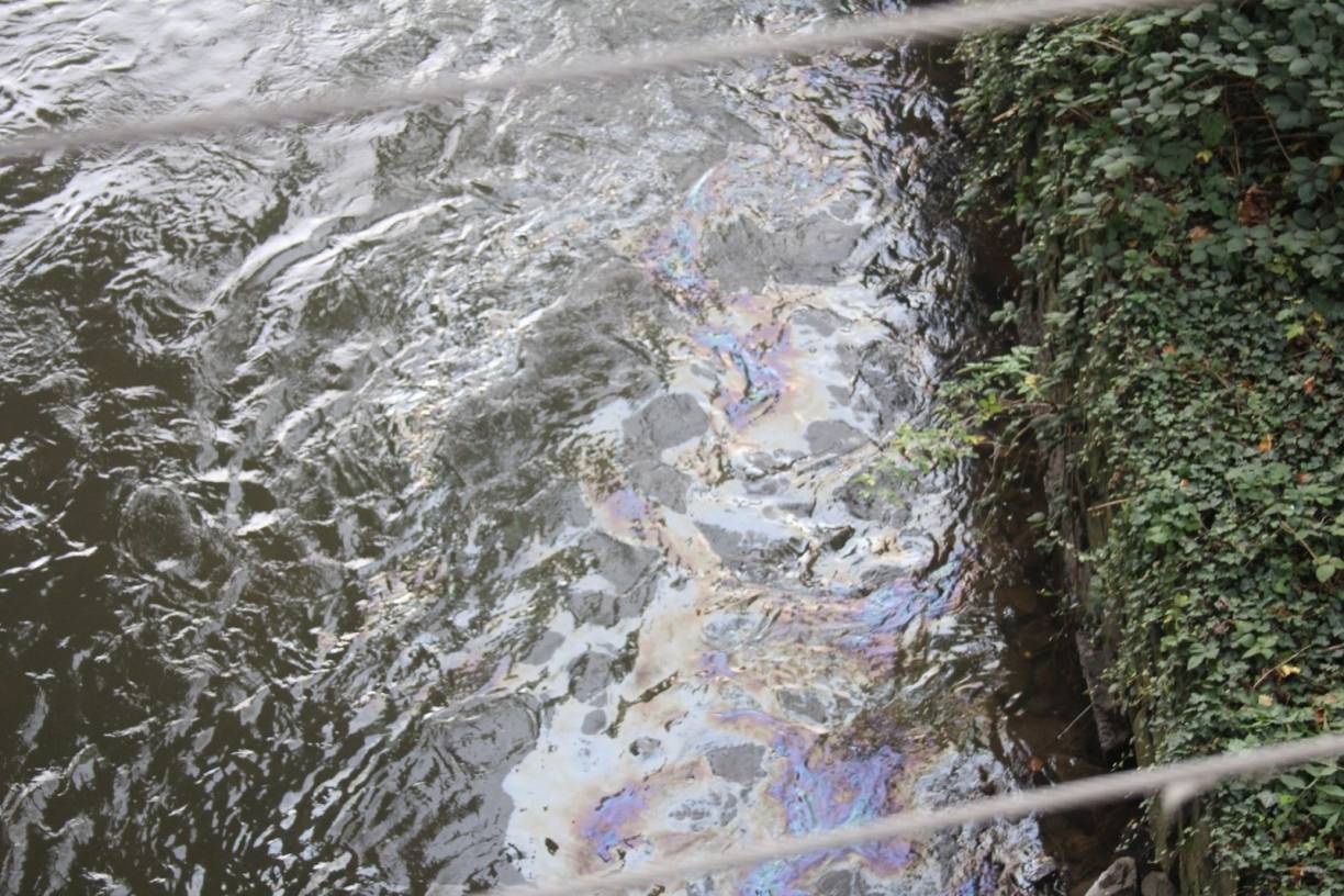 Öl schwimmt auf der Wupper