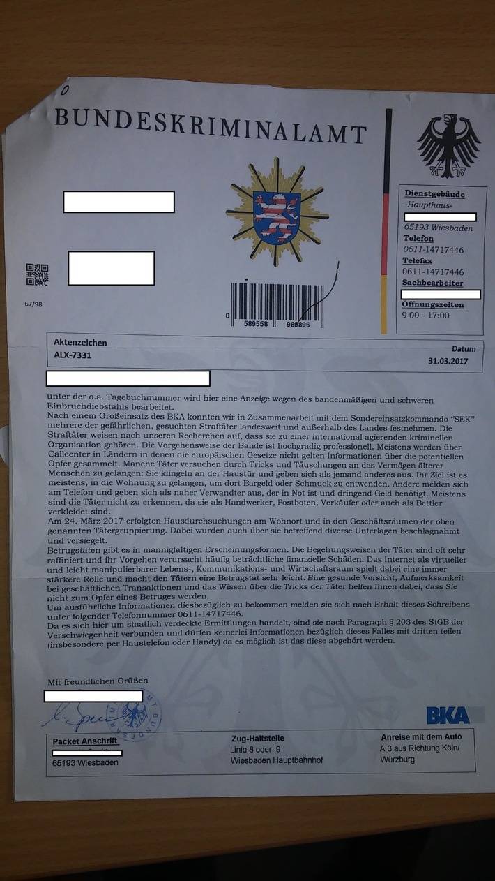  Eines der Schreiben. 