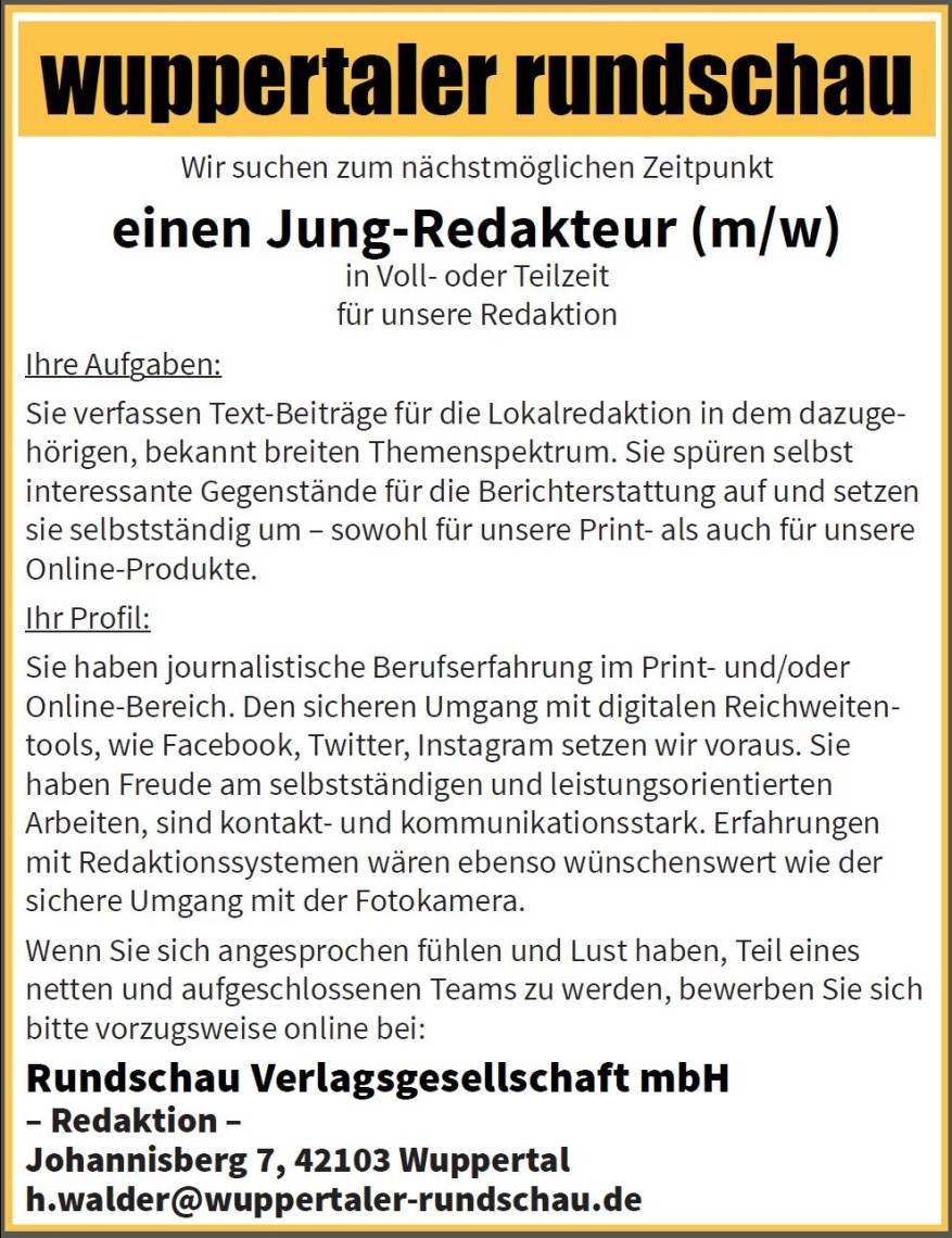 Rundschau sucht Jungredakteure (m/w)