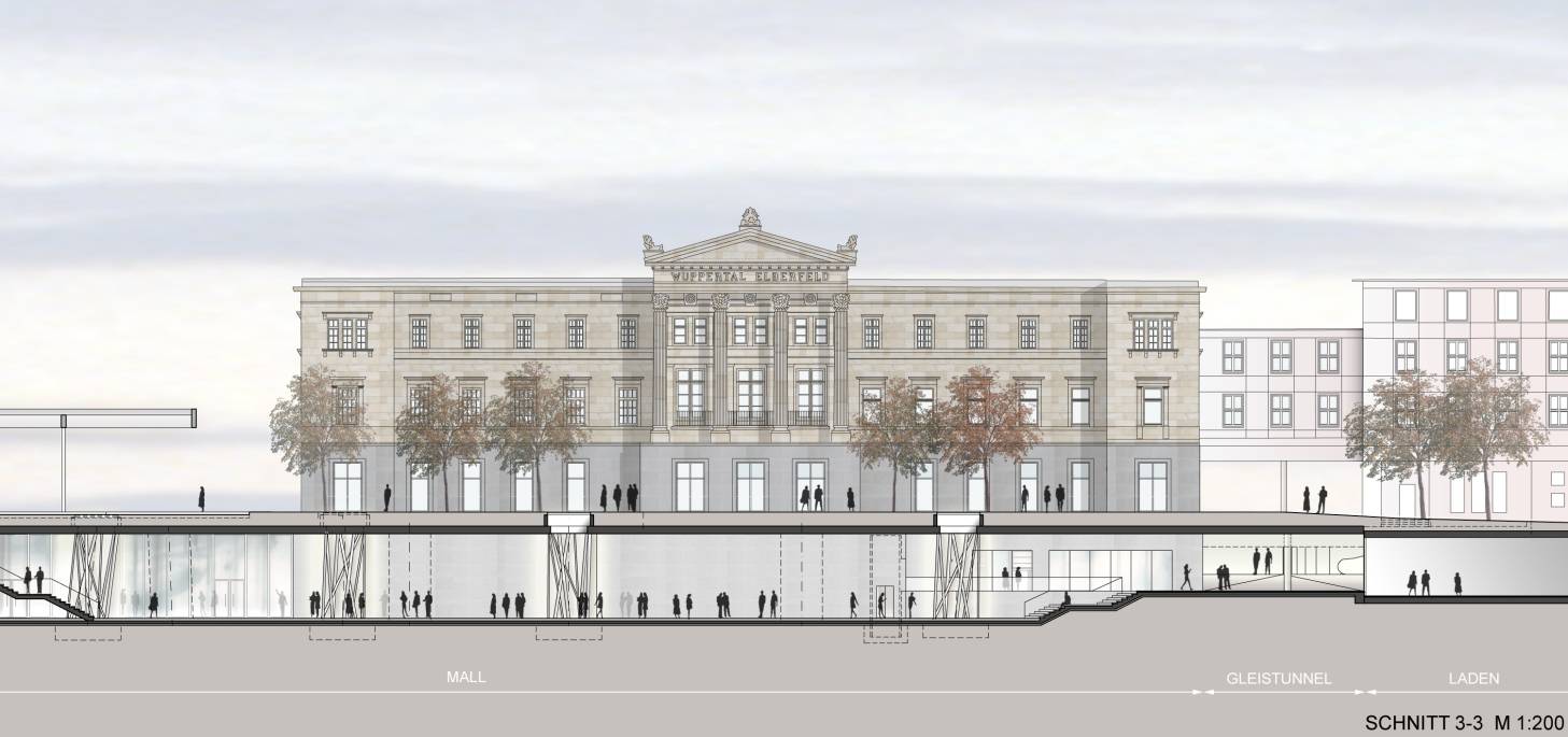  So wird’s nun gemacht: Die städtische Döppersberg-Fassadenplanung setzt auf durchgängige Außenwirkung mit rechteckigen Fenstern in allen Etagen — auch der untersten. 
