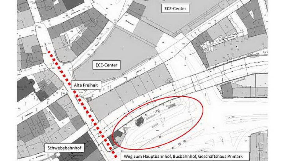 Die Lageplan des Bunkers im Plan - direkt an Wuppertals künftiger Schokoladenseite mit...