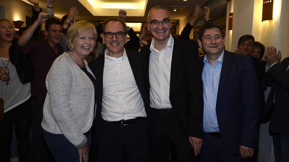 Fröhliche Sozialdemokraten (v.li.): Ministerpräsidentin Hannolore Kraft, Andreas Mucke...