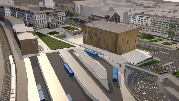  Das künftige Areal mit dem Investorenkubus. 