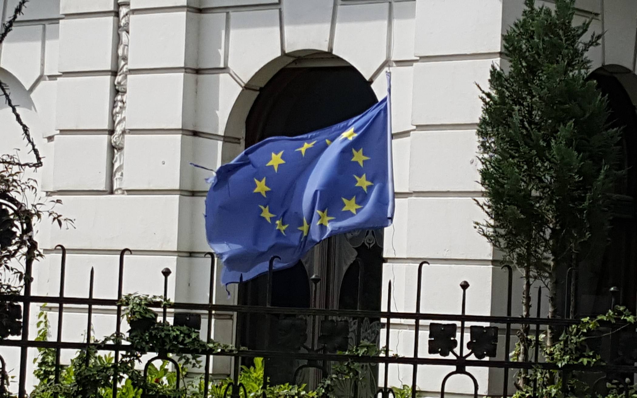  Pro-Europa-Statement im Elberfelder Hansaviertel. Diese blaue Sternen-Flagge weht hier das ganze Jahr über. 