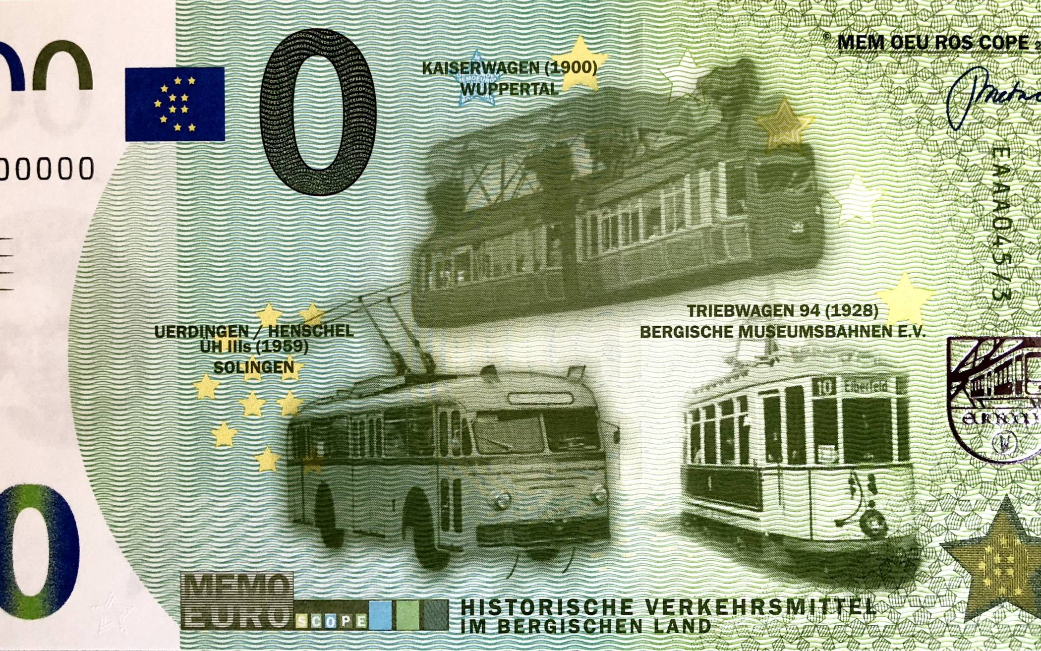 0-Euro-Schein: Kaiserwagen, Obus und Straßenbahn