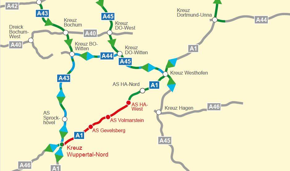 Ende März: A1-Vollsperrung zwischen Wuppertal und Hagen