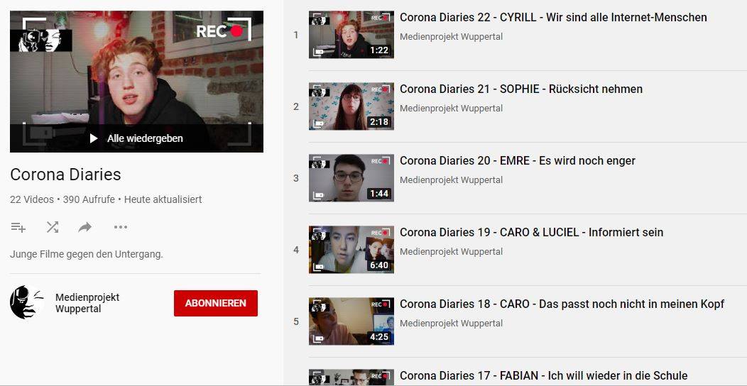 Filmprojekt „Corona Diaries“ jetzt auf YouTube