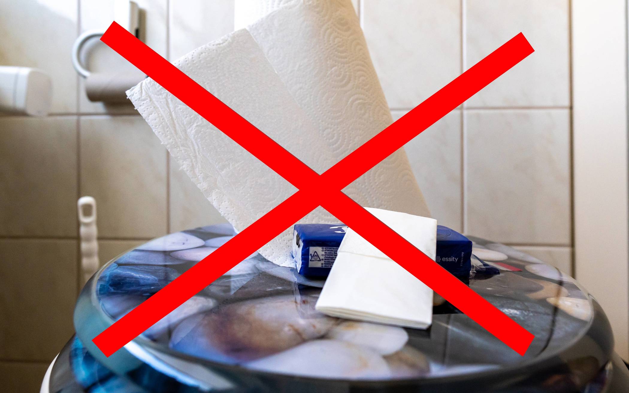  Feuchttücher und Küchenrolle gehören nicht in die Toilette, sondern in den Mülleimer.  
