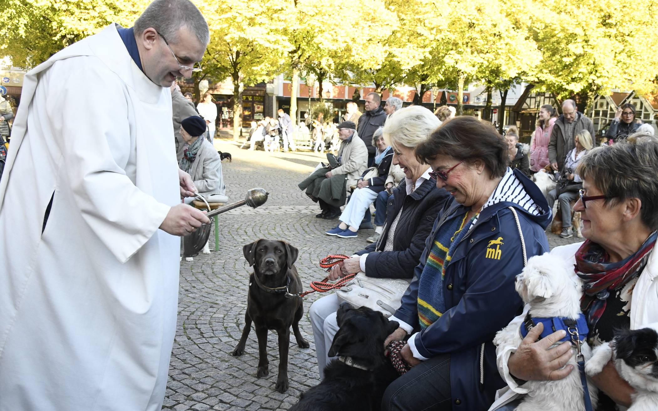  Pastoralreferent Dr. Werner Kleine bei einer Tiersegnung auf dem Laurentiusplatz. 
